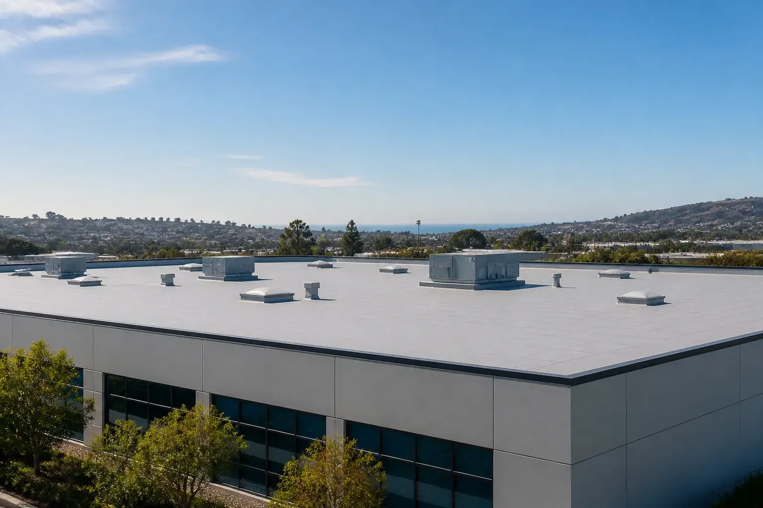 Wide view of a finished flat roof with room for text.