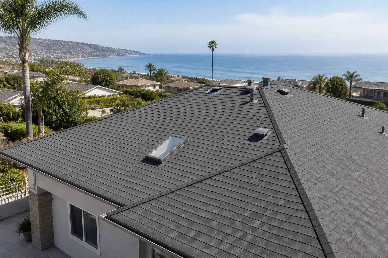 Intact roof on a hillside San Diego home.