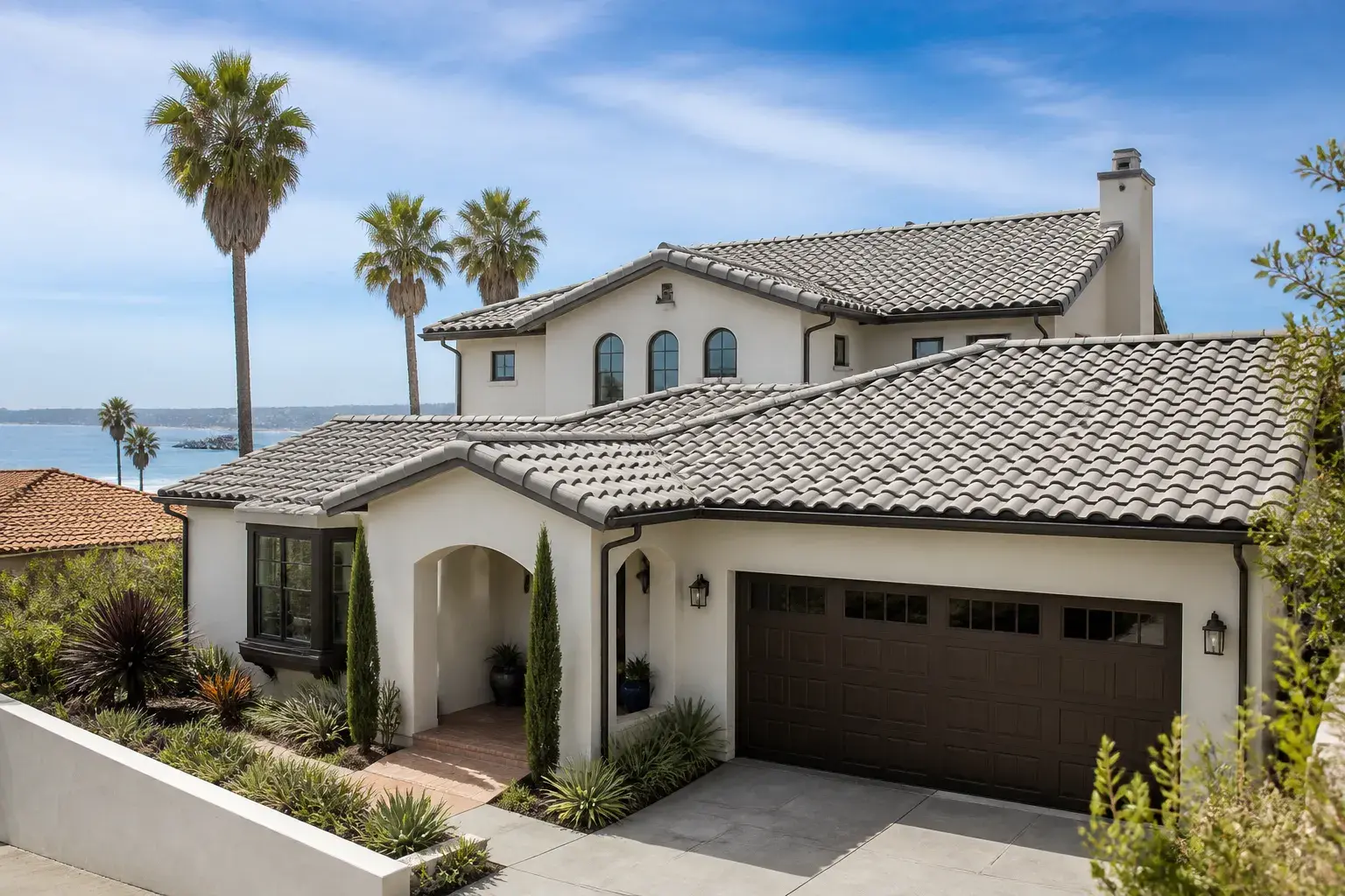 Finished roof replacement on a coastal San Diego home.