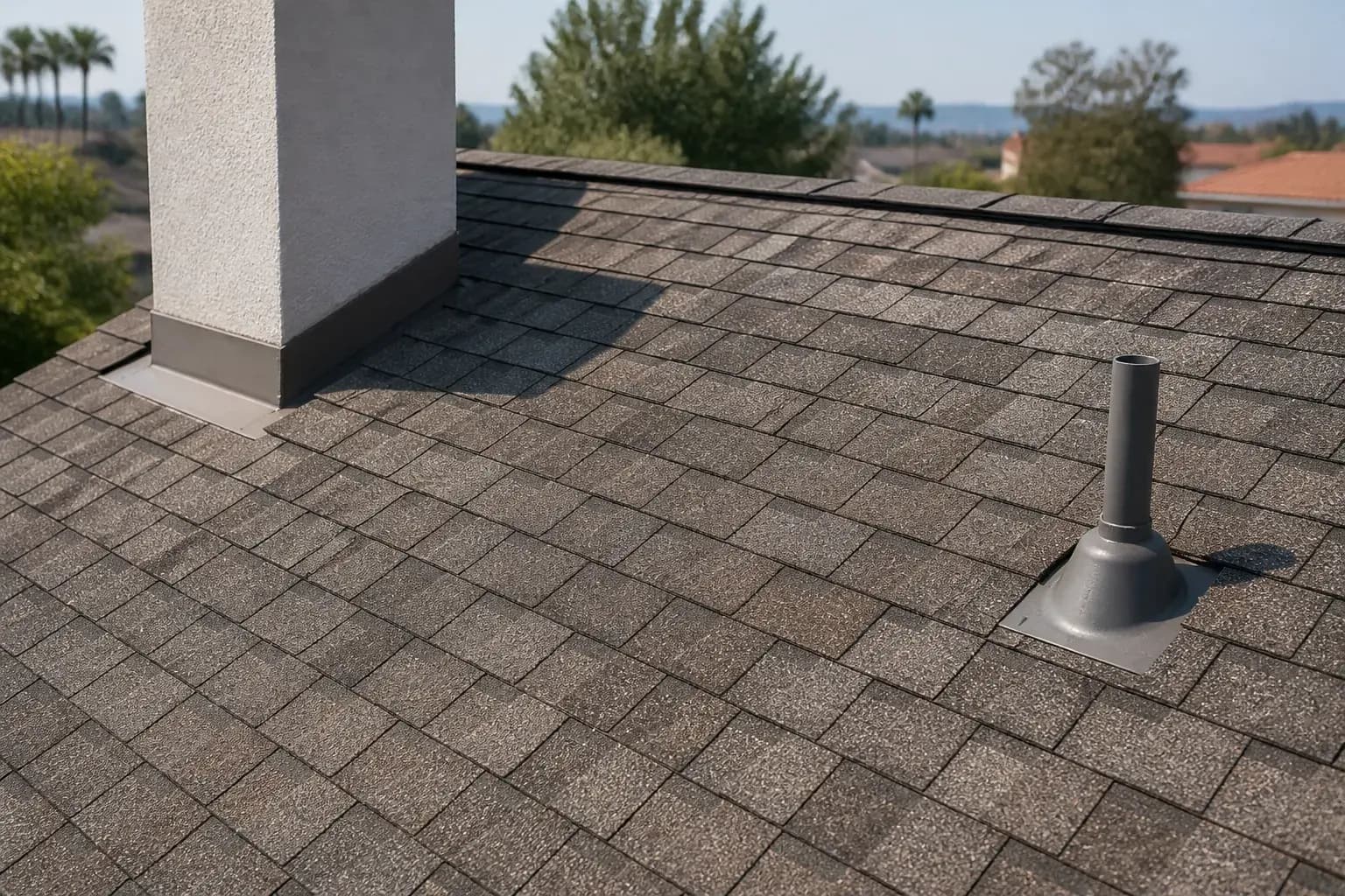 Seamless roof repair blended into the surrounding shingles.